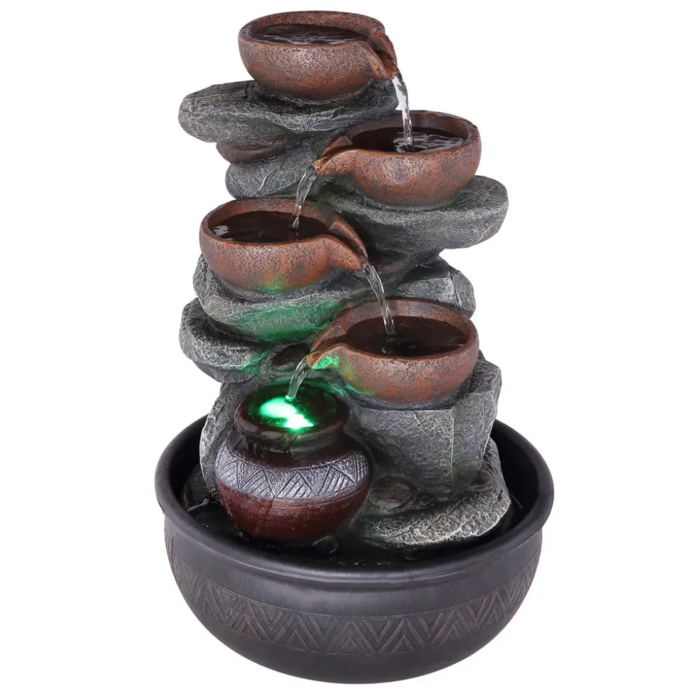 LED-binnenfontein Fontana, grijs/bruin, Potten