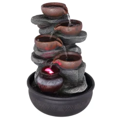 LED-binnenfontein Fontana, grijs/bruin, Potten