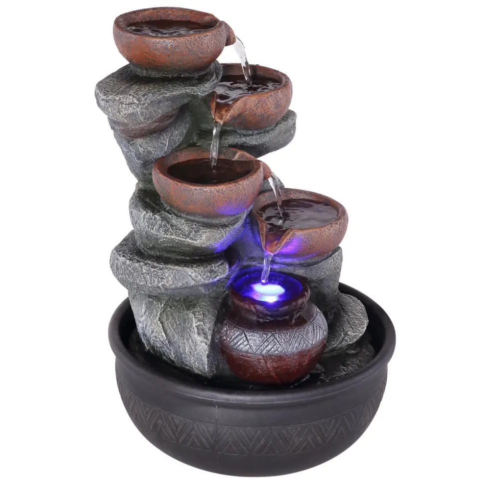 LED-binnenfontein Fontana, grijs/bruin, Potten