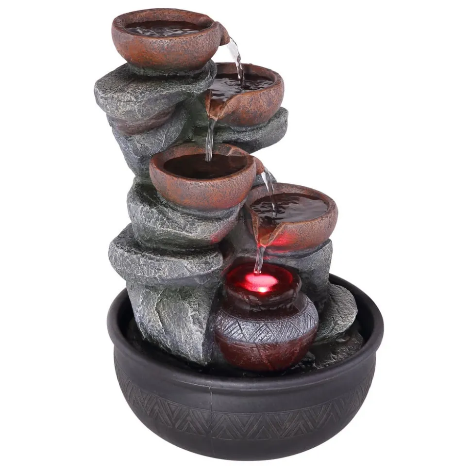 LED-binnenfontein Fontana, grijs/bruin, Potten