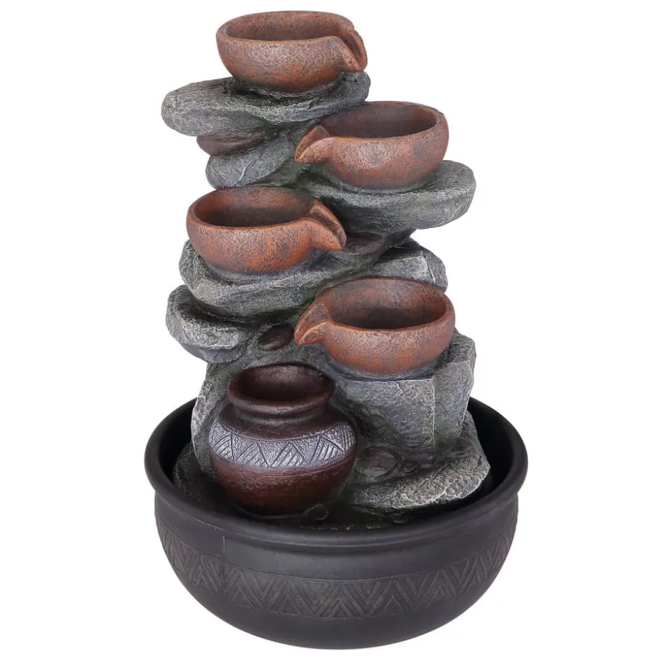 LED-binnenfontein Fontana, grijs/bruin, Potten