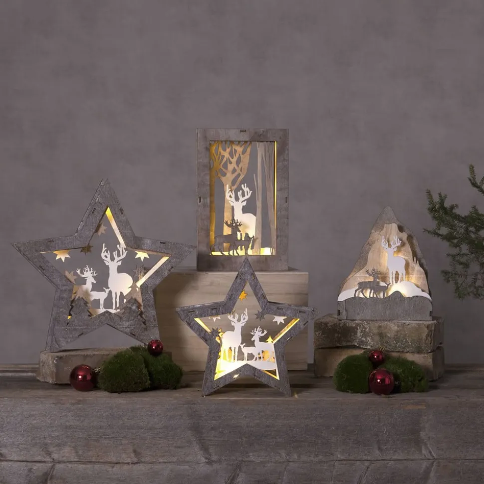 LED-decoratie ster Fauna van hout, hoogte 24 cm