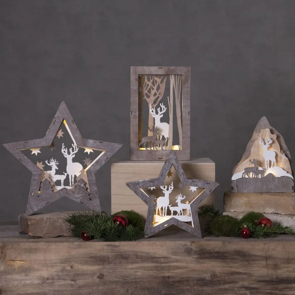 LED-decoratie ster Fauna van hout, hoogte 24 cm