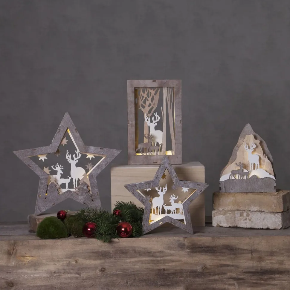 LED-decoratie ster Fauna van hout, hoogte 24 cm