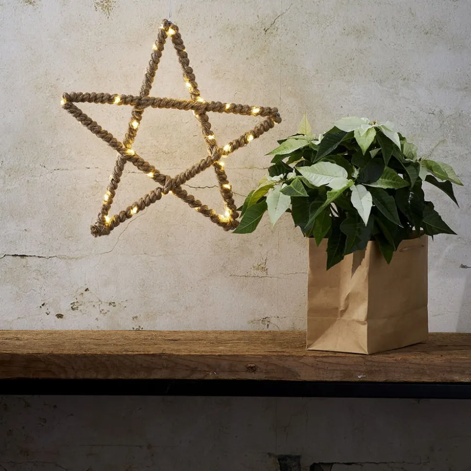 LED-decoratie ster Jutta, met jutetouw omwikkeld