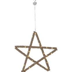 LED-decoratie ster Jutta, met jutetouw omwikkeld