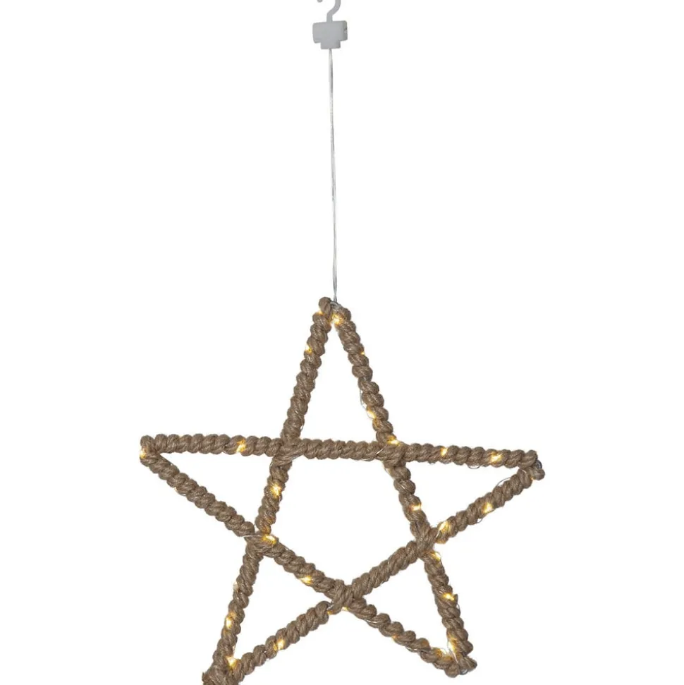 LED-decoratie ster Jutta, met jutetouw omwikkeld