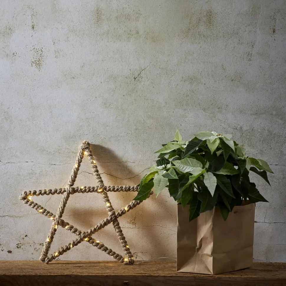 LED-decoratie ster Jutta, met jutetouw omwikkeld