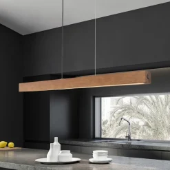 LED-hanglamp van hout Teo, walnoot, 126 cm, touchdimmer