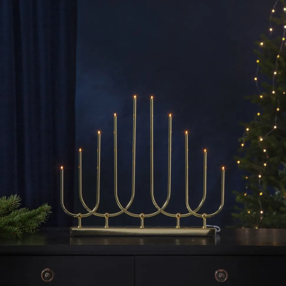 LED-kandelaar Novum, 10-lamps, messing