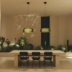 LEDS-C4 LED hanglamp Gong, groen, 2.700 K, Ø 61,2 cm, stof