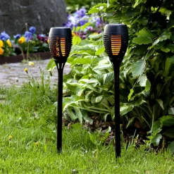 LED-solar-grondspies lamp Flame, 2 per set