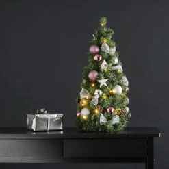 LED-sparrenkegel Noel + zilver-/roze decoratie