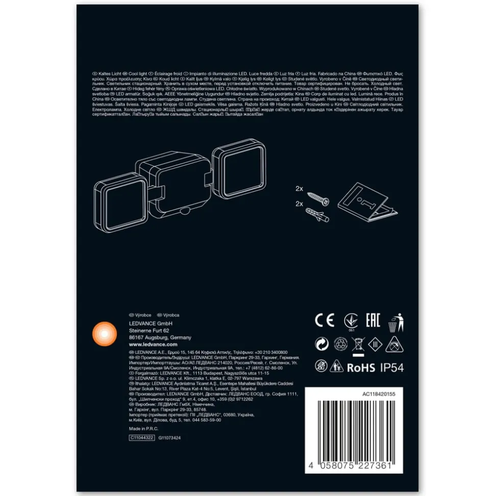 LEDVANCE Battery Spotlight buitenwand 2lamps zwart