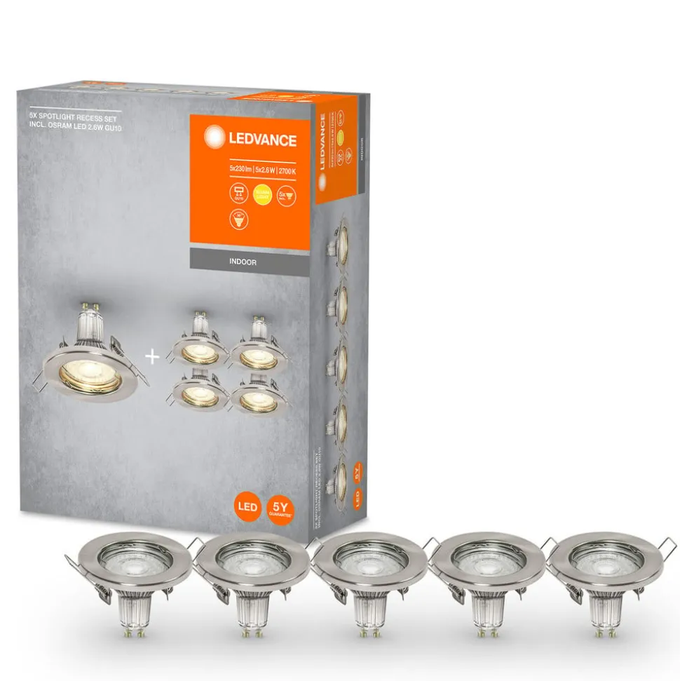LEDVANCE LED inbouwspot GU10 Recessed per 5 nikkel