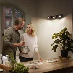 LEDVANCE LED plafondspot Pluto, staal, hout, 3-lamps, zwart