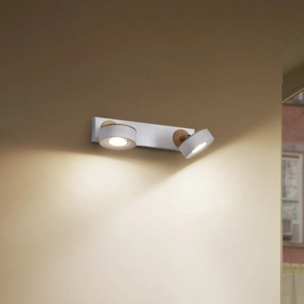 LEDVANCE LED plafondspot Pluto, staal, hout, 2-lamps, wit