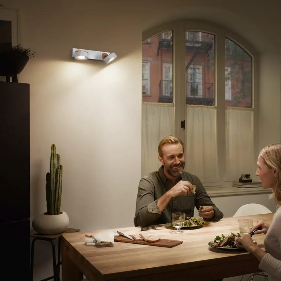 LEDVANCE LED plafondspot Pluto, staal, hout, 2-lamps, wit