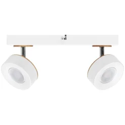 LEDVANCE LED plafondspot Pluto, staal, hout, 2-lamps, wit