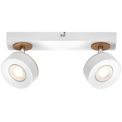 LEDVANCE LED plafondspot Pluto, staal, hout, 2-lamps, wit