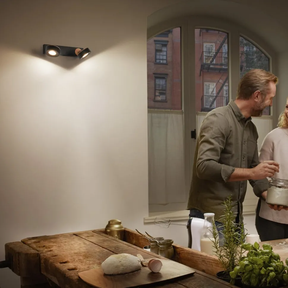 LEDVANCE LED plafondspot Pluto, staal, hout, 2-lamps, zwart