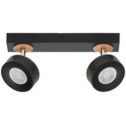 LEDVANCE LED plafondspot Pluto, staal, hout, 2-lamps, zwart