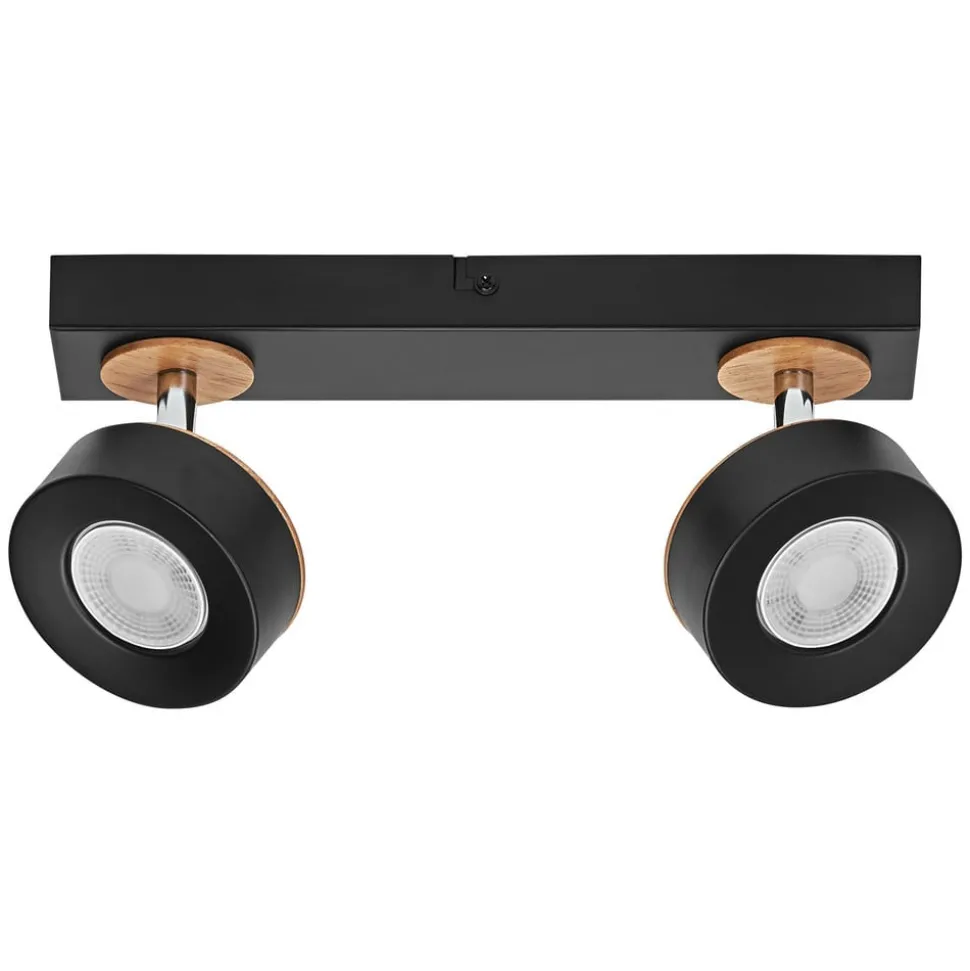 LEDVANCE LED plafondspot Pluto, staal, hout, 2-lamps, zwart