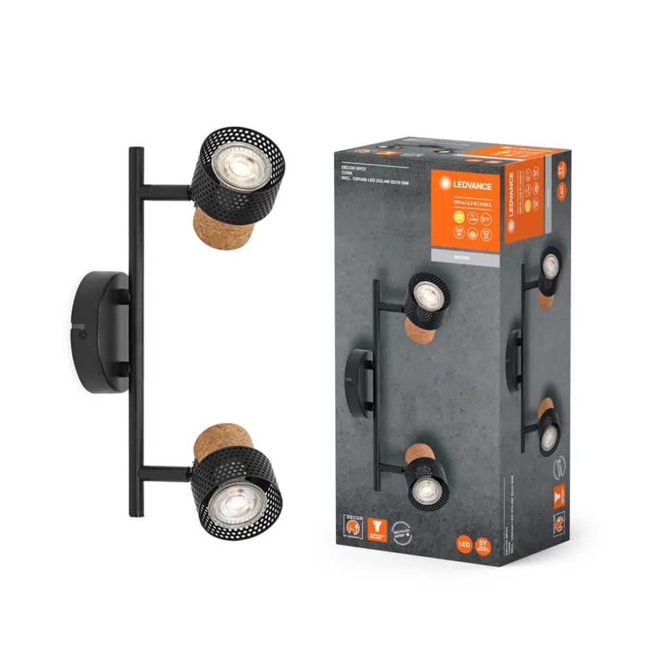 LEDVANCE LED plafondspot Kurk, GU10, 2-lamps, dimbaar, zwart