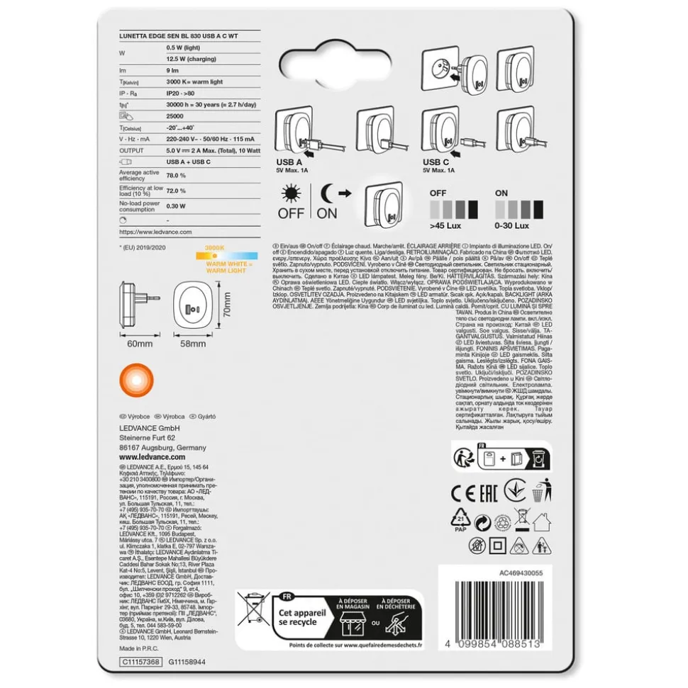 LEDVANCE Lunetta Edge stekker-nachtlicht wit