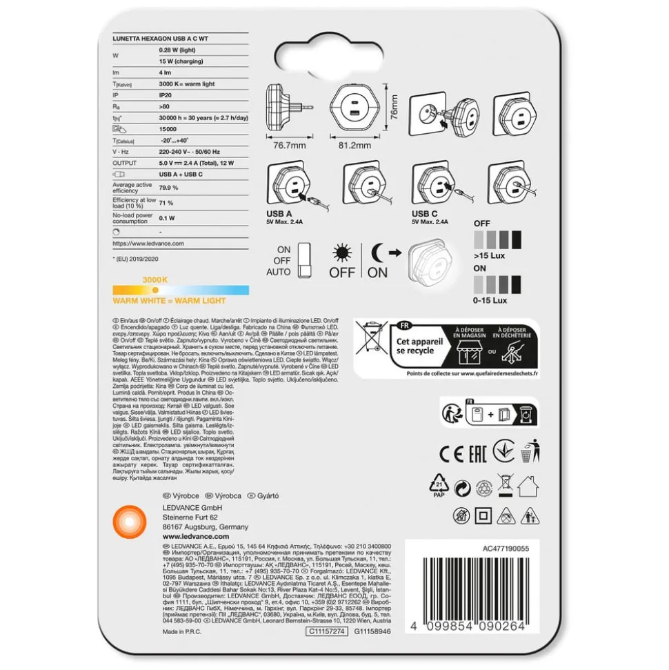 LEDVANCE Lunetta Hexagon stekker-nachtlicht wit