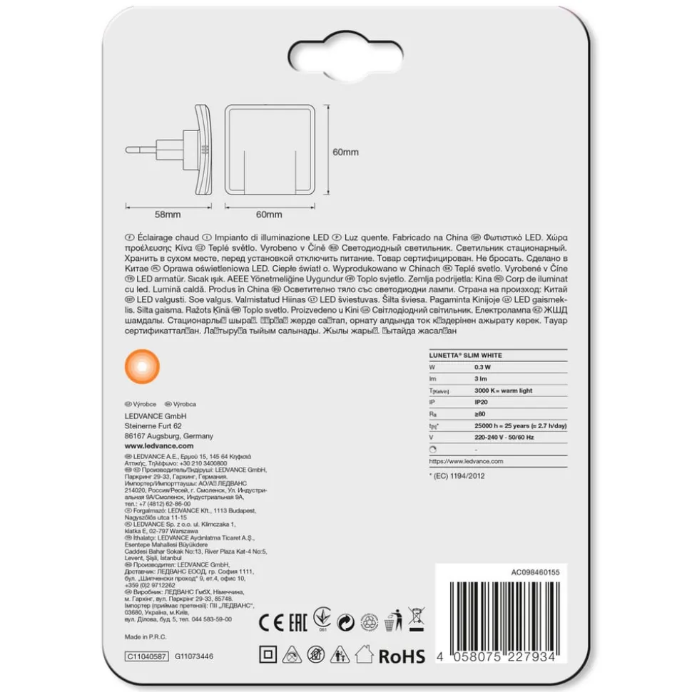 LEDVANCE Lunetta Slim White LED nachtlamp