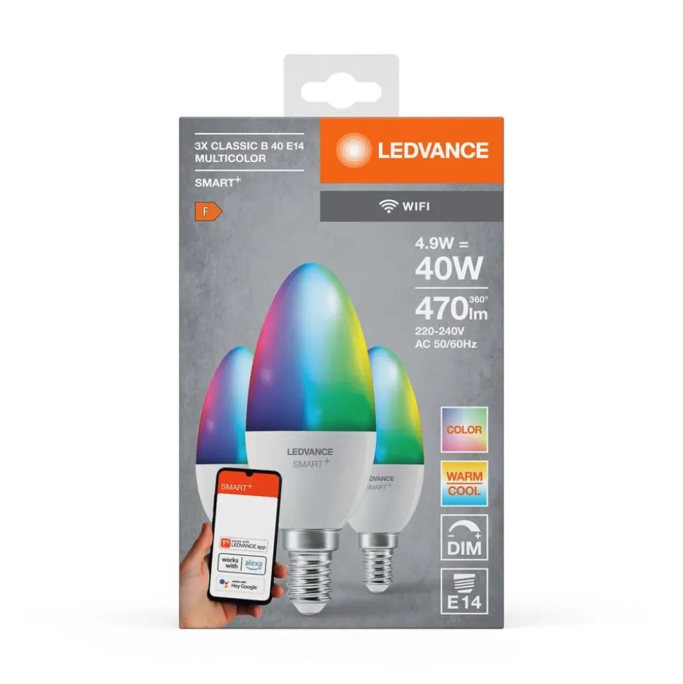 LEDVANCE SMART+ LED, kaars, E14, 4,9 W, CCT, RGB, WiFi, 3 eenheden