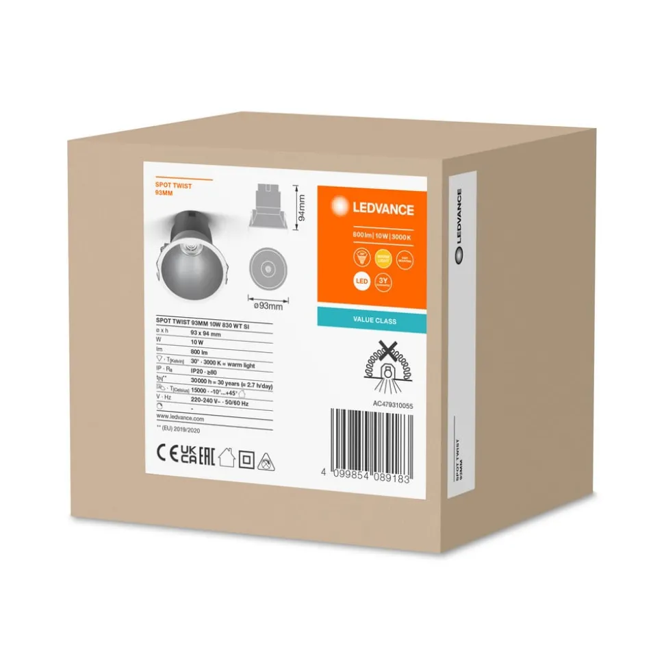 LEDVANCE Twist inbouwspot Ø9,3cm 830 wit/zilver