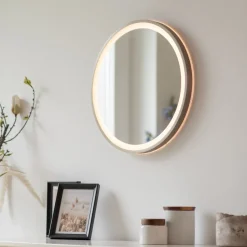 LED-wandspiegel VIDRO, brons, Ø 46 cm, powerbank, schakelaar