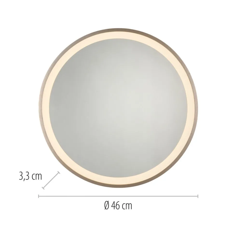 LED-wandspiegel VIDRO, brons, Ø 46 cm, powerbank, schakelaar