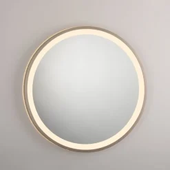 LED-wandspiegel VIDRO, brons, Ø 46 cm, powerbank, schakelaar