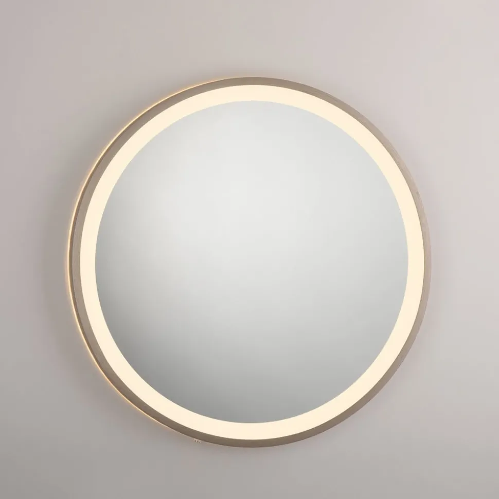 LED-wandspiegel VIDRO, brons, Ø 46 cm, powerbank, schakelaar