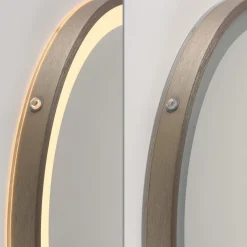 LED-wandspiegel VIDRO, brons, Ø 46 cm, powerbank, schakelaar