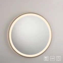 LED-wandspiegel VIDRO, brons, Ø 46 cm, powerbank, schakelaar