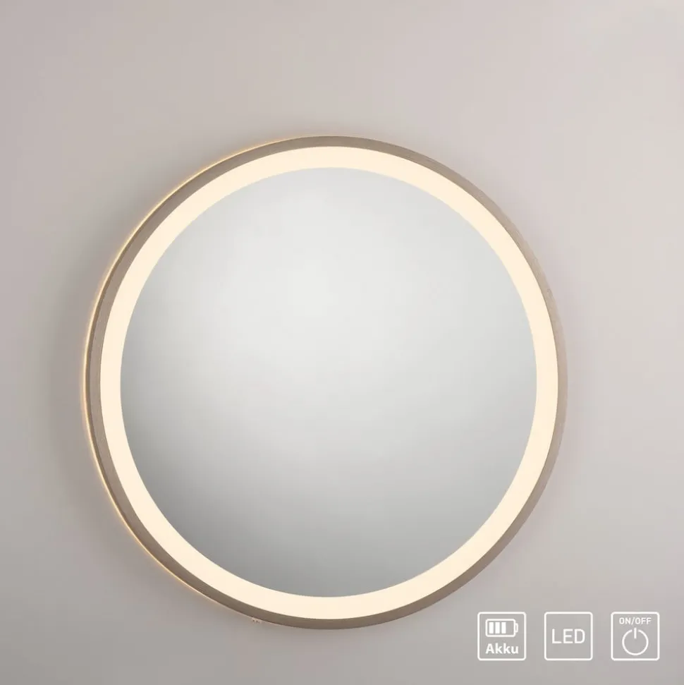 LED-wandspiegel VIDRO, brons, Ø 46 cm, powerbank, schakelaar