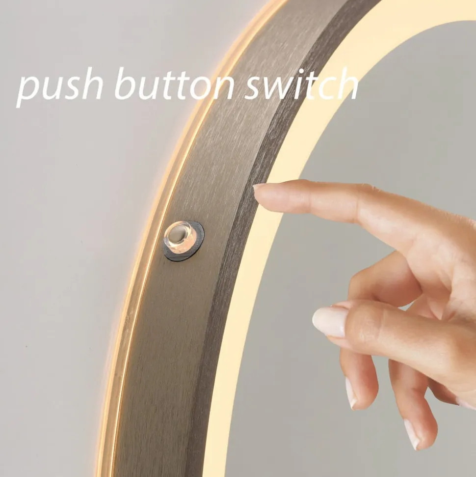 LED-wandspiegel VIDRO, brons, Ø 46 cm, powerbank, schakelaar