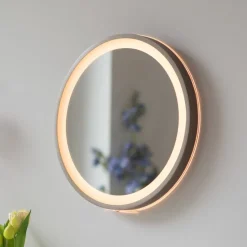 LED-wandspiegel VIDRO, brons, Ø 36 cm, powerbank, schakelaar