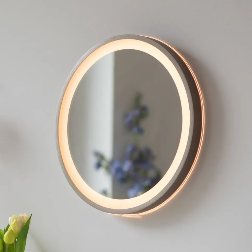 LED-wandspiegel VIDRO, brons, Ø 36 cm, powerbank, schakelaar