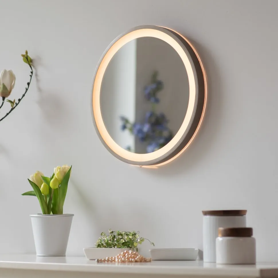 LED-wandspiegel VIDRO, brons, Ø 36 cm, powerbank, schakelaar