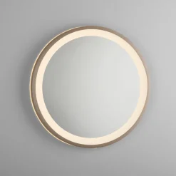LED-wandspiegel VIDRO, brons, Ø 36 cm, powerbank, schakelaar