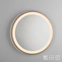 LED-wandspiegel VIDRO, brons, Ø 36 cm, powerbank, schakelaar