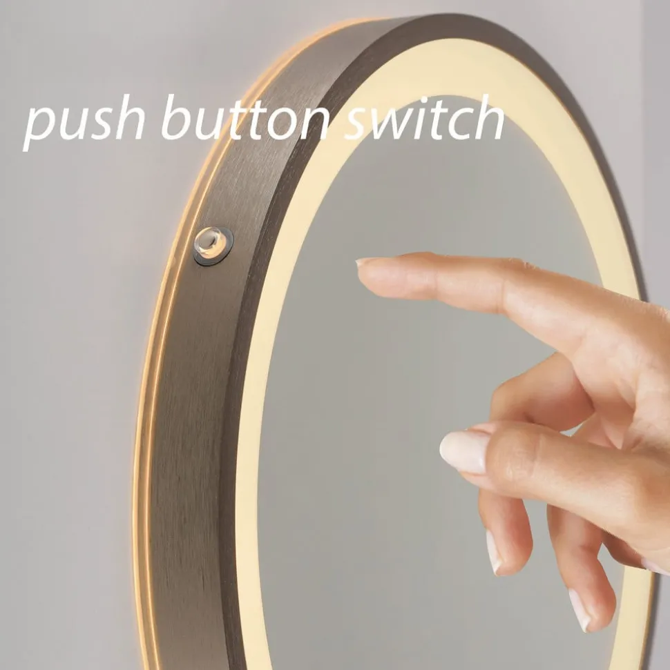 LED-wandspiegel VIDRO, brons, Ø 36 cm, powerbank, schakelaar
