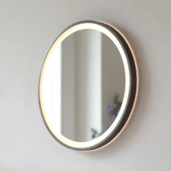 LED-wandspiegel VIDRO, grijs, Ø 46 cm, powerbank, schakelaar