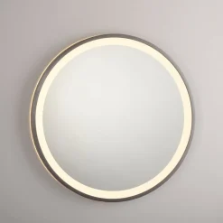 LED-wandspiegel VIDRO, grijs, Ø 46 cm, powerbank, schakelaar