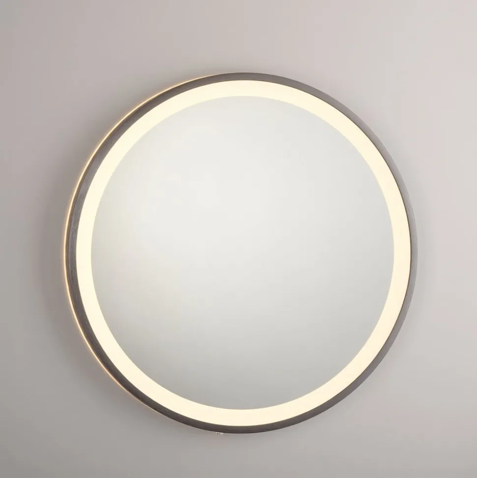 LED-wandspiegel VIDRO, grijs, Ø 46 cm, powerbank, schakelaar